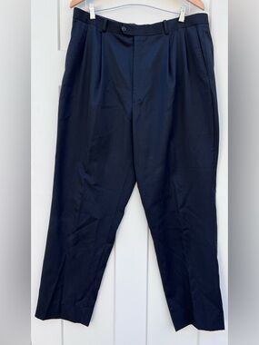 Vintage Mens Double Pleated Pants Size 38x31 1990s Black Trousers 100% Wool